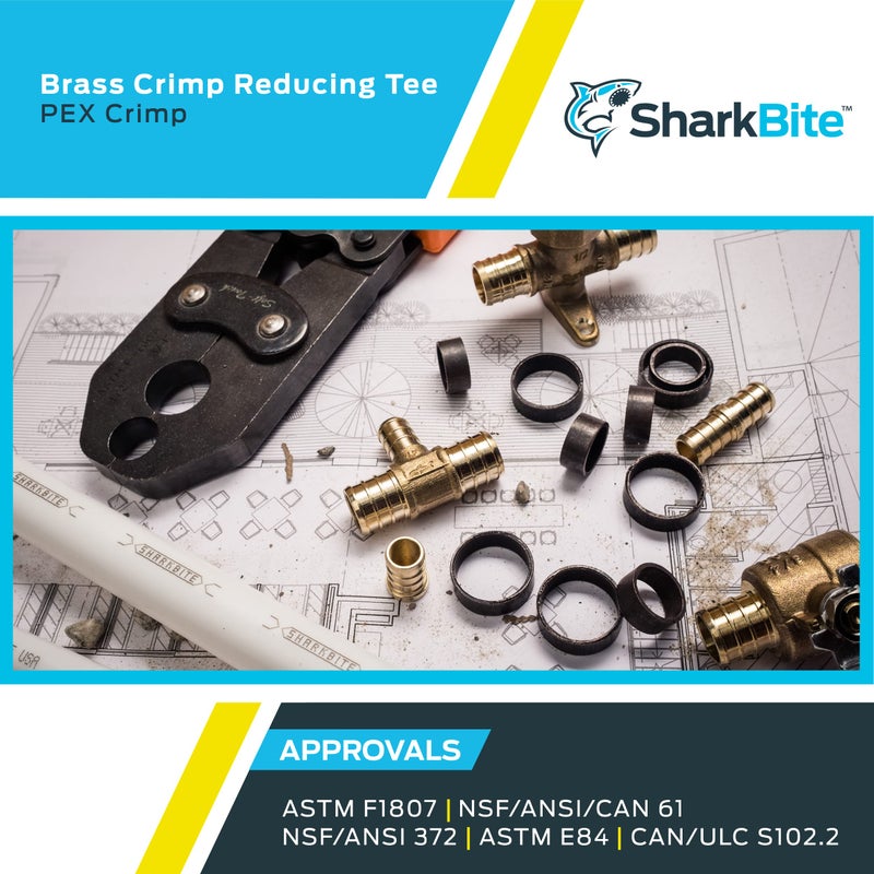 SharkBite 1 Inch x 1 Inch x 3/4 Inch Crimp Reducing Tee, Brass Plumbing Fitting, PEX Pipe, PE-RT, UC416LFA - Image 5